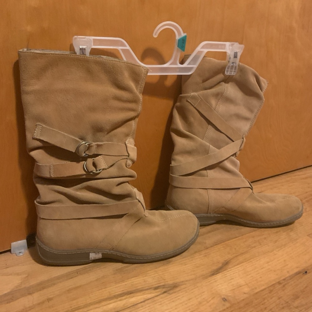 Women's Slouchy Mid-Calf Buckle Boots - Tan